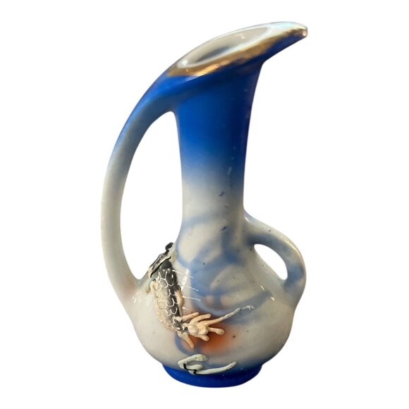 Vintage Japanese Dragonware Moriage Mini Pitcher – Blue with Raised Dragon Desig - Picture 2 of 4